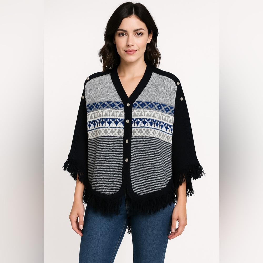 Vtg 70s cowichan fringed poncho